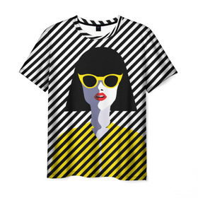 Мужская футболка 3D с принтом Pop art girl в Тюмени, 100% полиэфир | прямой крой, круглый вырез горловины, длина до линии бедер | abstraction | bright | color | fashion | hair | lines | lips | pop art | rack | red | style | yellow | абстракция | губы | желтый | каре | красный | линии | мода | очки | поп арт | прическа | стиль | цвет | яркий