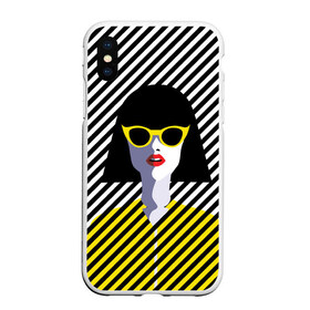 Чехол для iPhone XS Max матовый с принтом Pop art girl в Тюмени, Силикон | Область печати: задняя сторона чехла, без боковых панелей | abstraction | bright | color | fashion | hair | lines | lips | pop art | rack | red | style | yellow | абстракция | губы | желтый | каре | красный | линии | мода | очки | поп арт | прическа | стиль | цвет | яркий