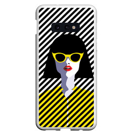 Чехол для Samsung S10E с принтом Pop art girl в Тюмени, Силикон | Область печати: задняя сторона чехла, без боковых панелей | Тематика изображения на принте: abstraction | bright | color | fashion | hair | lines | lips | pop art | rack | red | style | yellow | абстракция | губы | желтый | каре | красный | линии | мода | очки | поп арт | прическа | стиль | цвет | яркий