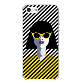 Чехол для iPhone 5/5S матовый с принтом Pop art girl в Тюмени, Силикон | Область печати: задняя сторона чехла, без боковых панелей | abstraction | bright | color | fashion | hair | lines | lips | pop art | rack | red | style | yellow | абстракция | губы | желтый | каре | красный | линии | мода | очки | поп арт | прическа | стиль | цвет | яркий