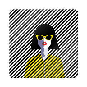 Магнит виниловый Квадрат с принтом Pop art girl в Тюмени, полимерный материал с магнитным слоем | размер 9*9 см, закругленные углы | abstraction | bright | color | fashion | hair | lines | lips | pop art | rack | red | style | yellow | абстракция | губы | желтый | каре | красный | линии | мода | очки | поп арт | прическа | стиль | цвет | яркий