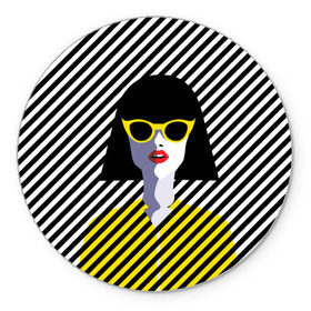 Коврик круглый с принтом Pop art girl в Тюмени, резина и полиэстер | круглая форма, изображение наносится на всю лицевую часть | abstraction | bright | color | fashion | hair | lines | lips | pop art | rack | red | style | yellow | абстракция | губы | желтый | каре | красный | линии | мода | очки | поп арт | прическа | стиль | цвет | яркий