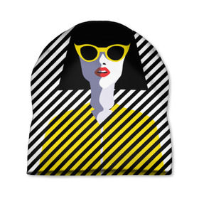 Шапка 3D с принтом Pop art girl в Тюмени, 100% полиэстер | универсальный размер, печать по всей поверхности изделия | abstraction | bright | color | fashion | hair | lines | lips | pop art | rack | red | style | yellow | абстракция | губы | желтый | каре | красный | линии | мода | очки | поп арт | прическа | стиль | цвет | яркий