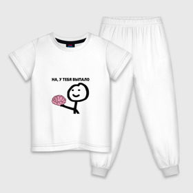 Детская пижама хлопок с принтом На, у Тебя Выпало в Тюмени, 100% хлопок |  брюки и футболка прямого кроя, без карманов, на брюках мягкая резинка на поясе и по низу штанин
 | Тематика изображения на принте: мем | мозг | прикол