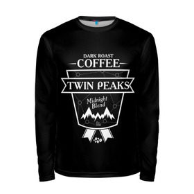 Мужской лонгслив 3D с принтом Twin Peaks Coffee в Тюмени, 100% полиэстер | длинные рукава, круглый вырез горловины, полуприлегающий силуэт | Тематика изображения на принте: twin peaks | арт | купер | сериал | твин пикс | фильмы | черно белые