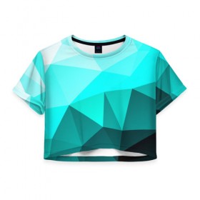 Женская футболка 3D укороченная с принтом Green geometric в Тюмени, 100% полиэстер | круглая горловина, длина футболки до линии талии, рукава с отворотами | abstraction | абстракция | геометрия | грани | линии | полигоны | сочетания | текстура | треугольники