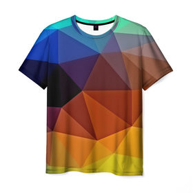 Мужская футболка 3D с принтом Цветные стёкла в Тюмени, 100% полиэфир | прямой крой, круглый вырез горловины, длина до линии бедер | abstraction | абстракция | геометрия | грани | линии | полигоны | розовый | сочетания | текстура | треугольники