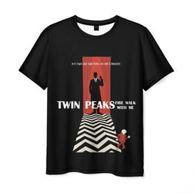 Мужская футболка 3D с принтом Twin Peaks в Тюмени, 100% полиэфир | прямой крой, круглый вырез горловины, длина до линии бедер | twin peaks | агент дейл  купер | арт | сериал | твин пикс | фильмы
