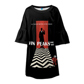 Детское платье 3D с принтом Twin Peaks в Тюмени, 100% полиэстер | прямой силуэт, чуть расширенный к низу. Круглая горловина, на рукавах — воланы | Тематика изображения на принте: twin peaks | агент дейл  купер | арт | сериал | твин пикс | фильмы