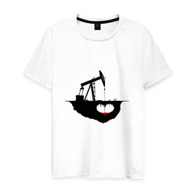 Мужская футболка хлопок с принтом Сердце земли в Тюмени, 100% хлопок | прямой крой, круглый вырез горловины, длина до линии бедер, слегка спущенное плечо. | газ | нефть
