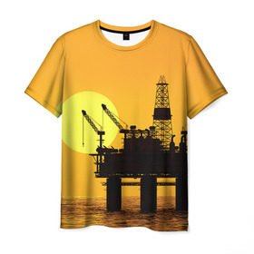 Мужская футболка 3D с принтом Закат в Тюмени, 100% полиэфир | прямой крой, круглый вырез горловины, длина до линии бедер | газ | нефть