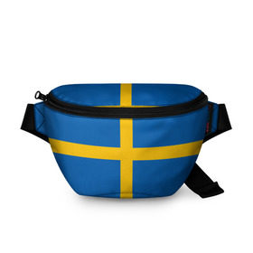 Поясная сумка 3D с принтом Флаг Швеции в Тюмени, 100% полиэстер | плотная ткань, ремень с регулируемой длиной, внутри несколько карманов для мелочей, основное отделение и карман с обратной стороны сумки застегиваются на молнию | flag | sverige | sweden | флаг | швеция