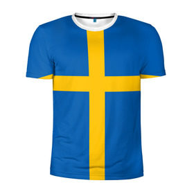Мужская футболка 3D спортивная с принтом Флаг Швеции в Тюмени, 100% полиэстер с улучшенными характеристиками | приталенный силуэт, круглая горловина, широкие плечи, сужается к линии бедра | flag | sverige | sweden | флаг | швеция