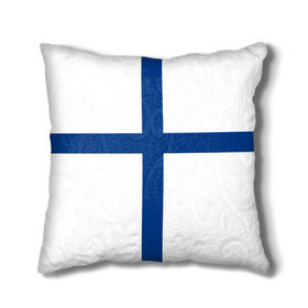 Подушка 3D с принтом Флаг Финляндии в Тюмени, наволочка – 100% полиэстер, наполнитель – холлофайбер (легкий наполнитель, не вызывает аллергию). | состоит из подушки и наволочки. Наволочка на молнии, легко снимается для стирки | finland | flag | suomi | финляндия | флаг