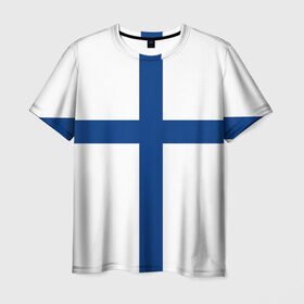 Мужская футболка 3D с принтом Флаг Финляндии в Тюмени, 100% полиэфир | прямой крой, круглый вырез горловины, длина до линии бедер | finland | flag | suomi | финляндия | флаг