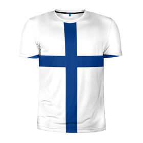 Мужская футболка 3D спортивная с принтом Флаг Финляндии в Тюмени, 100% полиэстер с улучшенными характеристиками | приталенный силуэт, круглая горловина, широкие плечи, сужается к линии бедра | Тематика изображения на принте: finland | flag | suomi | финляндия | флаг