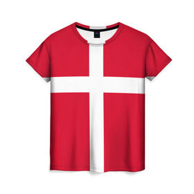 Женская футболка 3D с принтом Флаг Дании в Тюмени, 100% полиэфир ( синтетическое хлопкоподобное полотно) | прямой крой, круглый вырез горловины, длина до линии бедер | danmark | denmark | flag | дания | флаг