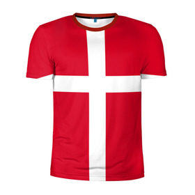 Мужская футболка 3D спортивная с принтом Флаг Дании в Тюмени, 100% полиэстер с улучшенными характеристиками | приталенный силуэт, круглая горловина, широкие плечи, сужается к линии бедра | danmark | denmark | flag | дания | флаг