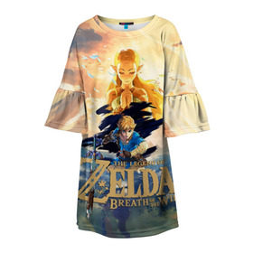 Детское платье 3D с принтом The Legend of Zelda в Тюмени, 100% полиэстер | прямой силуэт, чуть расширенный к низу. Круглая горловина, на рукавах — воланы | Тематика изображения на принте: breath of the wild | the legend of zelda