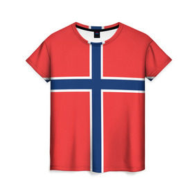 Женская футболка 3D с принтом Флаг Норвегии в Тюмени, 100% полиэфир ( синтетическое хлопкоподобное полотно) | прямой крой, круглый вырез горловины, длина до линии бедер | flag | norge | norway | норвегия | флаг