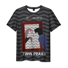Мужская футболка 3D с принтом TWIN PEAKS в Тюмени, 100% полиэфир | прямой крой, круглый вырез горловины, длина до линии бедер | Тематика изображения на принте: twin peaks | агент купер | арт | сериал | твин пикс | фильмы