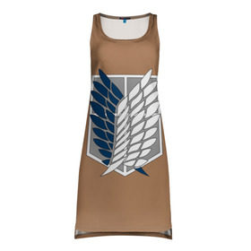 Платье-майка 3D с принтом Атака Титанов (эмблема) #3 в Тюмени, 100% полиэстер | полуприлегающий силуэт, широкие бретели, круглый вырез горловины, удлиненный подол сзади. | attack on titan | shingeki no kyojin | атака титанов | белый | коричневый | серый | синий | эмблема разведчиков
