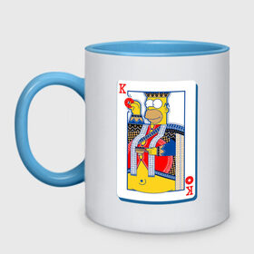 Кружка двухцветная с принтом Гомер Король в Тюмени, керамика | объем — 330 мл, диаметр — 80 мм. Цветная ручка и кайма сверху, в некоторых цветах — вся внутренняя часть | homer | king | poker | simpsons | барт | гомер | карты | король | мульт | мультфильм | покер | симпсоны
