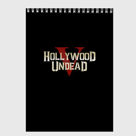 Скетчбук с принтом Hollywood Undead в Тюмени, 100% бумага
 | 48 листов, плотность листов — 100 г/м2, плотность картонной обложки — 250 г/м2. Листы скреплены сверху удобной пружинной спиралью | five | hollywood undead | v