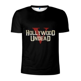 Мужская футболка 3D спортивная с принтом Hollywood Undead в Тюмени, 100% полиэстер с улучшенными характеристиками | приталенный силуэт, круглая горловина, широкие плечи, сужается к линии бедра | Тематика изображения на принте: five | hollywood undead | v