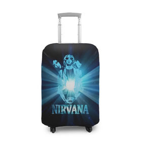 Чехол для чемодана 3D с принтом Группа Nirvana в Тюмени, 86% полиэфир, 14% спандекс | двустороннее нанесение принта, прорези для ручек и колес | kurt cobain | nirvana | вечная память | гитара | гранж | кумир | курт кобейн | лучи | микрофон | музыкант | надпись | нирвана | певец | рок | свет