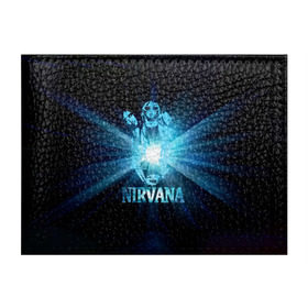Обложка для студенческого билета с принтом Группа Nirvana в Тюмени, натуральная кожа | Размер: 11*8 см; Печать на всей внешней стороне | kurt cobain | nirvana | вечная память | гитара | гранж | кумир | курт кобейн | лучи | микрофон | музыкант | надпись | нирвана | певец | рок | свет