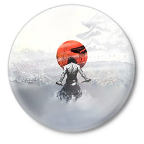 Значок с принтом Японский самурай в Тюмени,  металл | круглая форма, металлическая застежка в виде булавки | Тематика изображения на принте: ниндзя | самурай | япония