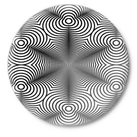 Значок с принтом Оптический pattern в Тюмени,  металл | круглая форма, металлическая застежка в виде булавки | Тематика изображения на принте: абстракция | волны | линии | оптические | полосы | разводы | узоры | фрактал