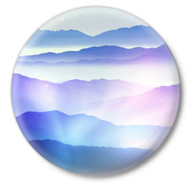 Значок с принтом Сияние гор в Тюмени,  металл | круглая форма, металлическая застежка в виде булавки | Тематика изображения на принте: горы | пейзаж