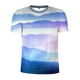 Мужская футболка 3D спортивная с принтом Сияние гор в Тюмени, 100% полиэстер с улучшенными характеристиками | приталенный силуэт, круглая горловина, широкие плечи, сужается к линии бедра | Тематика изображения на принте: горы | пейзаж