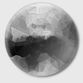 Значок с принтом Polygon gray в Тюмени,  металл | круглая форма, металлическая застежка в виде булавки | abstraction | polygon | абстракция | грань | краски | кубик | кубики | линии | мозаика | ребро | текстура | узор