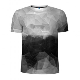 Мужская футболка 3D спортивная с принтом Polygon gray в Тюмени, 100% полиэстер с улучшенными характеристиками | приталенный силуэт, круглая горловина, широкие плечи, сужается к линии бедра | abstraction | polygon | абстракция | грань | краски | кубик | кубики | линии | мозаика | ребро | текстура | узор