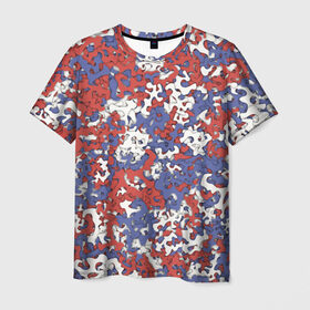 Мужская футболка 3D с принтом Бело-сине-красный камуфляж в Тюмени, 100% полиэфир | прямой крой, круглый вырез горловины, длина до линии бедер | Тематика изображения на принте: белый | красный | милитари | паттрен | россия | синий | текстура | триколор | флаг