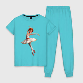 Женская пижама хлопок с принтом Балерина в Тюмени, 100% хлопок | брюки и футболка прямого кроя, без карманов, на брюках мягкая резинка на поясе и по низу штанин | балерина | виктор | камилла | одетта | опера | фелис