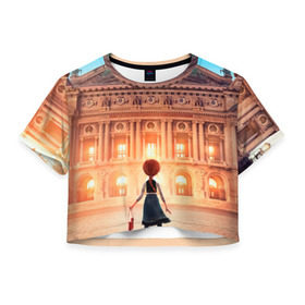 Женская футболка 3D укороченная с принтом Балерина в Тюмени, 100% полиэстер | круглая горловина, длина футболки до линии талии, рукава с отворотами | балерина | виктор | камилла | одетта | опера | фелис