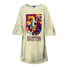 Детское платье 3D с принтом Led Zeppelin Art в Тюмени, 100% полиэстер | прямой силуэт, чуть расширенный к низу. Круглая горловина, на рукавах — воланы | poster