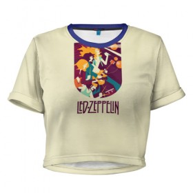 Женская футболка 3D укороченная с принтом Led Zeppelin Art в Тюмени, 100% полиэстер | круглая горловина, длина футболки до линии талии, рукава с отворотами | poster