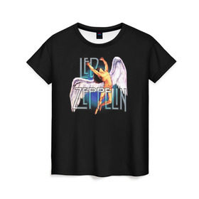 Женская футболка 3D с принтом Led Zeppelin Angel в Тюмени, 100% полиэфир ( синтетическое хлопкоподобное полотно) | прямой крой, круглый вырез горловины, длина до линии бедер | рок