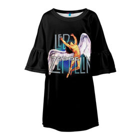 Детское платье 3D с принтом Led Zeppelin Angel в Тюмени, 100% полиэстер | прямой силуэт, чуть расширенный к низу. Круглая горловина, на рукавах — воланы | Тематика изображения на принте: рок