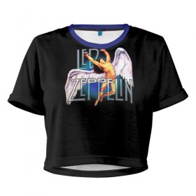 Женская футболка 3D укороченная с принтом Led Zeppelin Angel в Тюмени, 100% полиэстер | круглая горловина, длина футболки до линии талии, рукава с отворотами | рок