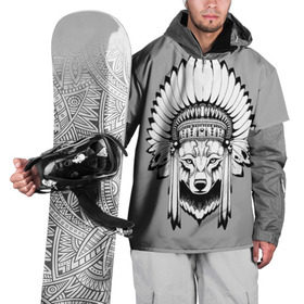 Накидка на куртку 3D с принтом Волк - индеец в Тюмени, 100% полиэстер |  | Тематика изображения на принте: арт | минимализм | мода | стиль