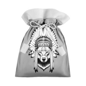 Подарочный 3D мешок с принтом Волк - индеец в Тюмени, 100% полиэстер | Размер: 29*39 см | арт | минимализм | мода | стиль