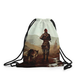 Рюкзак-мешок 3D с принтом FallOut4Girl в Тюмени, 100% полиэстер | плотность ткани — 200 г/м2, размер — 35 х 45 см; лямки — толстые шнурки, застежка на шнуровке, без карманов и подкладки | dog | fallout4 | girl