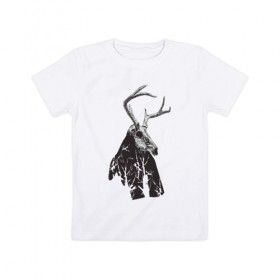 Детская футболка хлопок с принтом Адепт в Тюмени, 100% хлопок | круглый вырез горловины, полуприлегающий силуэт, длина до линии бедер | готический | животное | лес | мистика | мрачное | ночь | олень | рога | страшное | череп