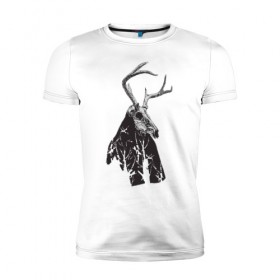 Мужская футболка премиум с принтом Адепт в Тюмени, 92% хлопок, 8% лайкра | приталенный силуэт, круглый вырез ворота, длина до линии бедра, короткий рукав | готический | животное | лес | мистика | мрачное | ночь | олень | рога | страшное | череп